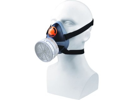 Opakovaně použitelná polomaska s jednou kazetou, lisovaná, kombinující flexibilitu a dobré držení v chemickém prostředí a prostředí s částicemi (Barva Černá-Šedá, Velikost -)