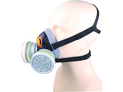 Opakovaně použitelná polomaska s dvojitou kazetou, zalisovaná, kombinující flexibilitu a dobrou podporu v chemickém prostředí a prostředí s částicemi (Barva Černá-Šedá, Velikost M/L)