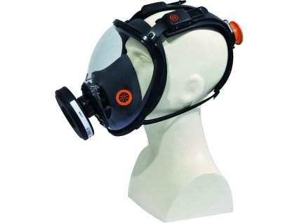 Celoobličejová maska s panoramatickým viděním, s patentovaným systémem nastavení rotoru, určeným pro chemická prostředí a prostředí s částicemi (Barva Černá-Oranžová, Velikost Nastavitelná)