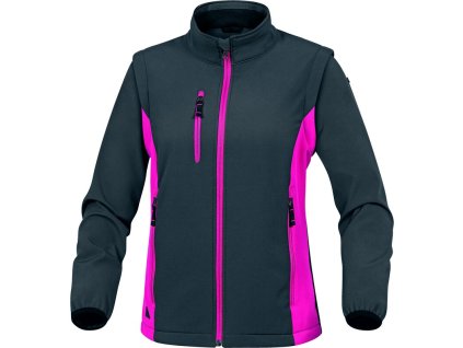 Větruvzdorný a vodoodpudivý softshell 2v1, do lehkého deště, s odnímatelnými rukávy pro celoroční použití (Barva Šedá-Růžová, Velikost L)