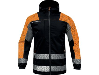 Větruodolná pláštěnka, fleecová podšívka pro střední teplotu, reflexní a fluorescenční vložky pro lepší viditelnost (Barva Černá-Oranžová, Velikost 3XL)