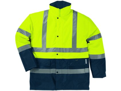 Nepromokavá parka kombinující odolnost a střední hřejivost, aby byla viditelná ve dne i v noci, s páskami 3M (Barva ​Fluo žlutá-Nám. modrá, Velikost 3XL)