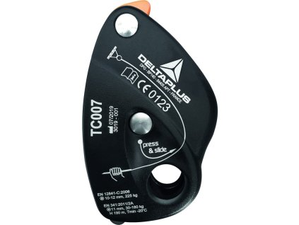 Samosvorný slaňovací prvek na multifunkčním laně umožňující kontrolovaný sestup díky protipanikovému systému (Barva Černá-Oranžová, Velikost -)