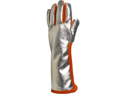 Kožené rukavice s částečnou hliníkovou úpravou, chránící před extrémním teplem, ideální pro práci v těžkém průmyslu (Barva Oranžová-Šedá, Velikost 10)