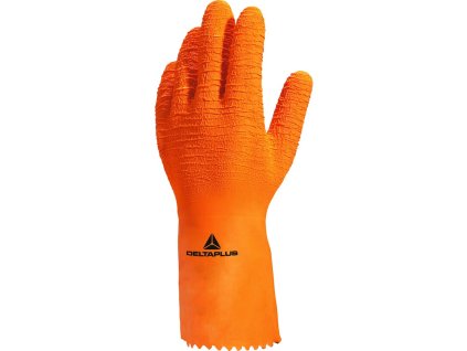 Mimořádně pohodlné rukavice s chemickou ochranou splňující více norem pro manipulaci s kyselinami, výborný úchop díky strukturovanému povrchu (Barva Oranžová, Velikost 7/8)
