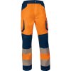 Reflexní strečové multikapesní pracovní kalhoty třídy 2, segmentované pásy pro dobrou viditelnost v nebezpečném prostředí nebo v prostředí s nízkou úrovní světla (Barva ​Fluo žlutá-Nám. modrá, Velikost 3XL)