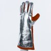Kožené rukavice s částečnou hliníkovou úpravou, chránící před extrémním teplem, ideální pro práci v těžkém průmyslu (Barva Oranžová-Šedá, Velikost 10)