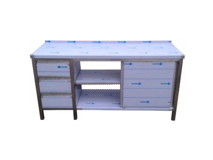 nerezovy skrinovy stul se zasuvkami a posuvnymi dvirky 1700 x 700 x 900 mm