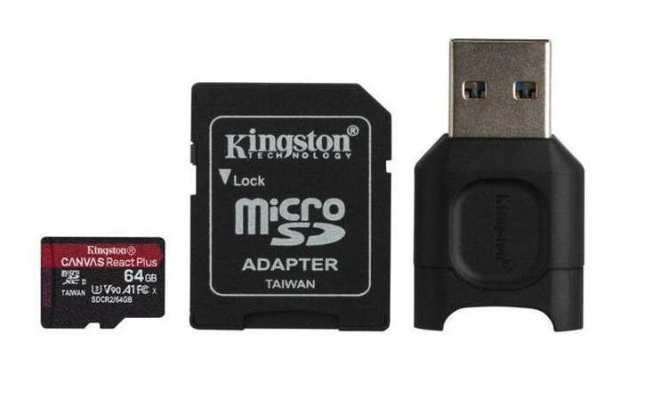 Levně Kingston MicroSDXC 64GB Canvas React Plus + SD adaptér a čtečka karet
