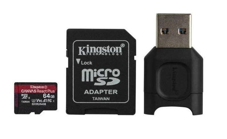 Kingston MicroSDXC 64GB Canvas React Plus + SD adaptér a čtečka karet