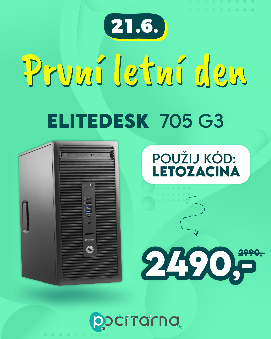 S létem přilétla sleva 500 Kč na stolní PC HP ELITEDESK 705 G3! 😊🌞