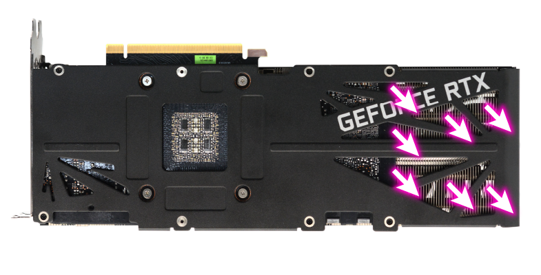 Backplate zpevní kartu a pustí horký vzduch ven