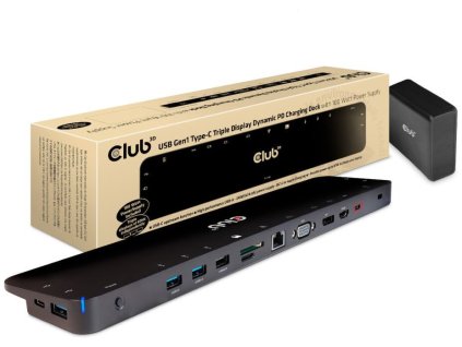 Club3D dokovací stanice USB-C 3.2 s napájecím adaptérem Triple Dynamic PD, 100 W  CSV-1564W100