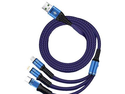 3v1 nabíjecí kabel USB 2.0 - USB-C, Micro USB, lightning 1,2m - Modrý