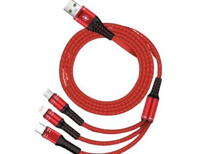 3v1 nabíjecí kabel USB 2.0 - USB-C, Micro USB, lightning 1,2M - Červený