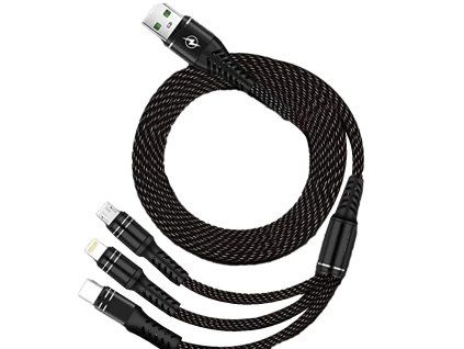 3v1 nabíjecí kabel USB 2.0 - USB-C, Micro USB, lightning 1,2M - Černo-šedý