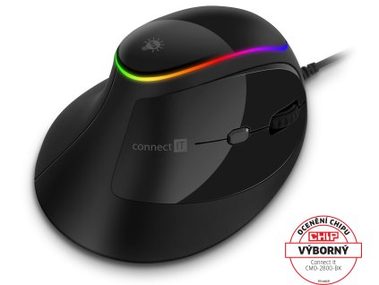CONNECT IT GAME FOR HEALTH RGB ergonomická vertikální myš, drátová, černá  CMO-2800-BK