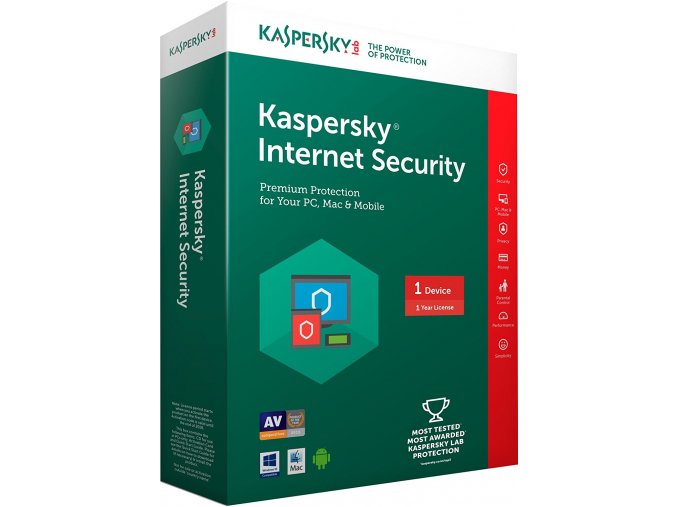 Kaspersky Internet Security 2018, CZ, 1 Zařízení, 1 Rok