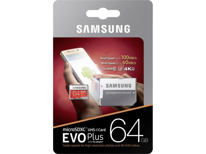 Samsung Micro SDXC 64GB EVO Plus Class 10 UHS I U3 + SD adaptér 2