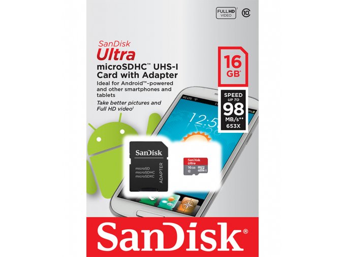 SanDisk microSDHC Ultra Android (+SD Adapter, 98MBs, Class10) 16 GB 1