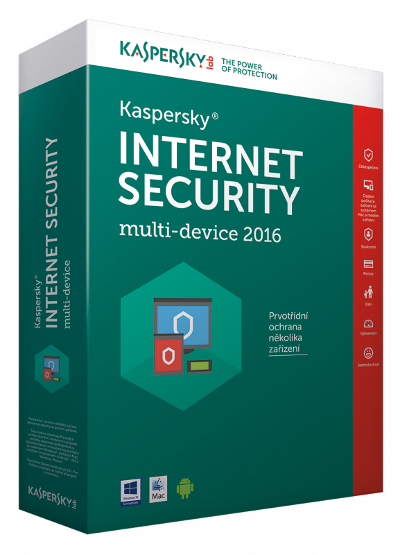 Kaspersky Internet Security multi-device 2016 CZ, 2 zařízení, 1 rok, nová licence, box KL1941OBBFS-6