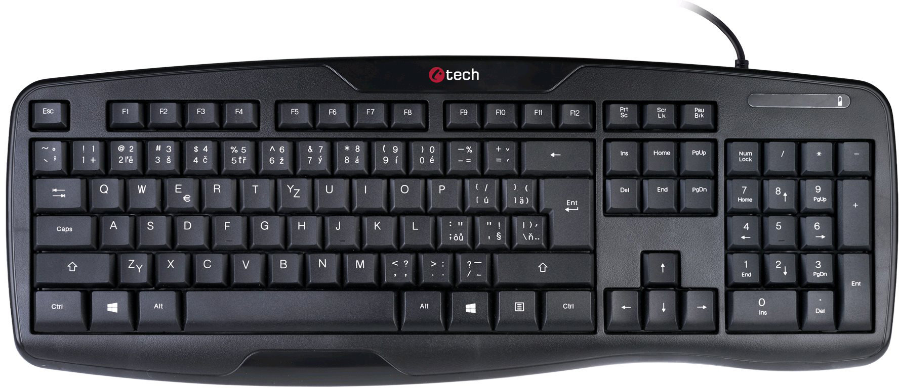 C-TECH klávesnice Wired Ergo KB-107 USB, CZ/SK