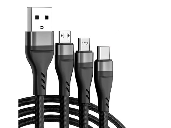 3v1 nabíjecí kabel USB 2.0 USB C, Micro USB, lightning Černý 1