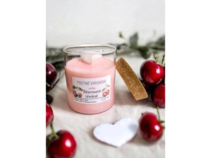 Svíčka- Šťavnaté třešně se selenitovým srdcem