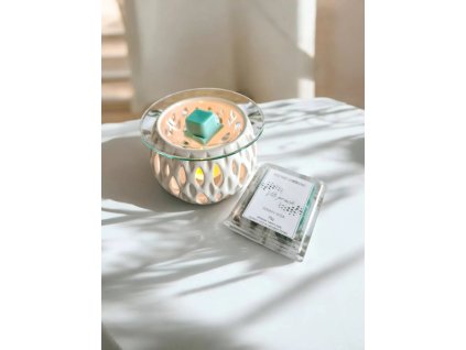 Ručně vyráběná keramická aromalampa se skleněnou mističkou + vonný vosk ZDARMA