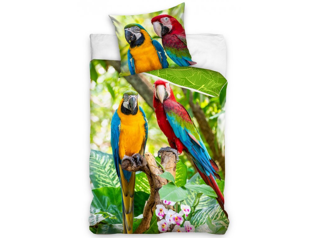 38290 2 bavlnene povleceni barevni papousci ara