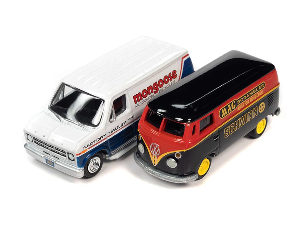 Volkswagen Type 2 Transporter 1965 černý + Ford Econoline Van 1976 164 Johnny Lightning (2)