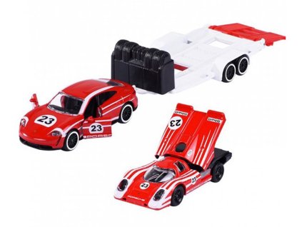 Porsche Taycan Turbo S #23 + přivěs + Porsche 917 #23 164 Majorette (2)