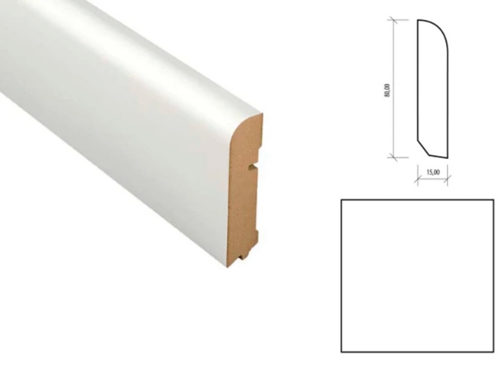 Obvodová lišta MDF bílá výška 80 mm