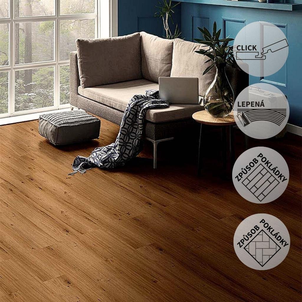 Vinylová podlaha DP 9593 Dub královský tmavý EIR (Varianta Ecoline HB (Rybí kost) lepený)