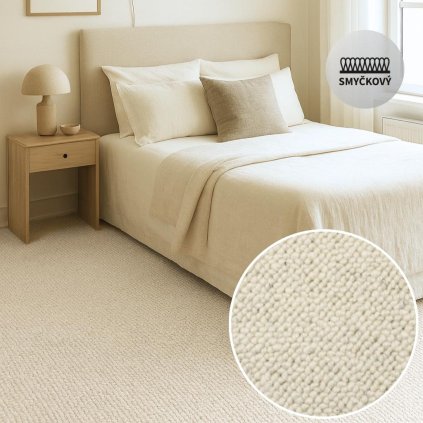 Koberec metráž ALFAWOOL 86 vlna krémová