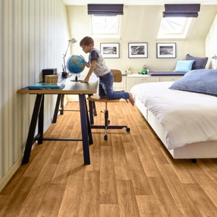 levne bytove pvc lino snadna udrzba vzor parkety povrchova uprava PUR barva hneda AVROTEX 33 27 interier