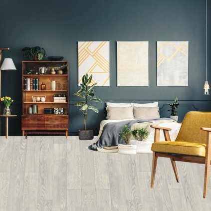 bytové pvc zatezove podlaha vzor prkna povrchova uprava PUR třída zátěže 23 31 41 barva šedá bílá BLACKTEX White Oak 979L interier
