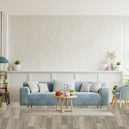 bytové pvc zatezove podlaha vzor prkna povrchova uprava PUR třída zátěže 23 31 41 barva světle šedá béžová BLACKTEX Fumed Oak 966M interier