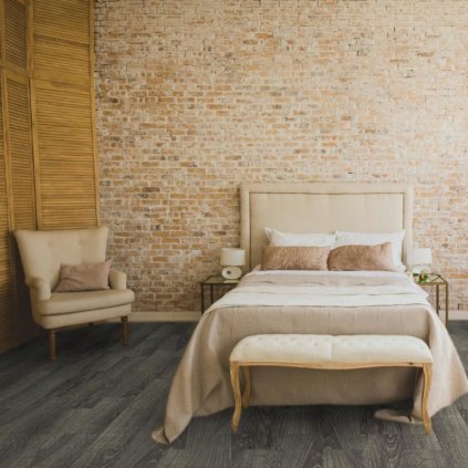 odolné linoleum pvc trida zateze 34 43 vzor dřevo prkna pouziti kancelar chodba loznice barva seda Rochester Sorbonne 697 interier