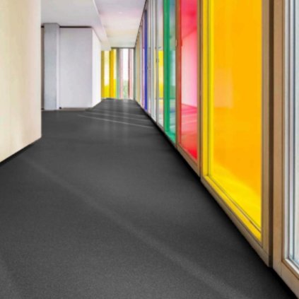 odolné linoleum pvc trida zateze 34 43 vzor trist pouziti kancelar chodba loznice barva tmavě seda cerna Rochester Carnival 998 interier