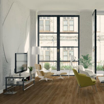 zatezove lino pvc moderni krytina pouziti byt obývák ložnice zatez 32 41 vzor prkna barva hnědá PENTAX Varna brown interier