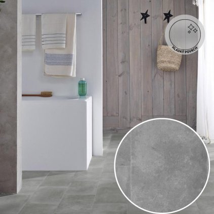 podlahy linoleum pvc trida zateze 32 41 vzor dlažba pouziti ložnice obývák kuchyně barva seda Iconik 240 Provenza Toned Light Grey interier