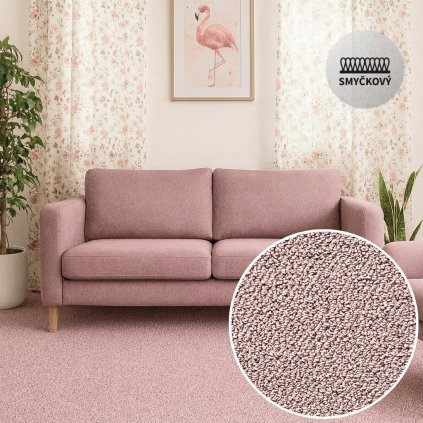 koberce trend bytovy metráž smyčka podklad filc skladem u dodavatele vzor šíře 4m barva starorůžová růžová AURA 68 obývák