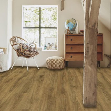 zátěžové linoleum pvc podklad filc moderní pouziti kuchyň ložnice vzor prkna barva hneda RENOTEX Sundance Oak 547 interier