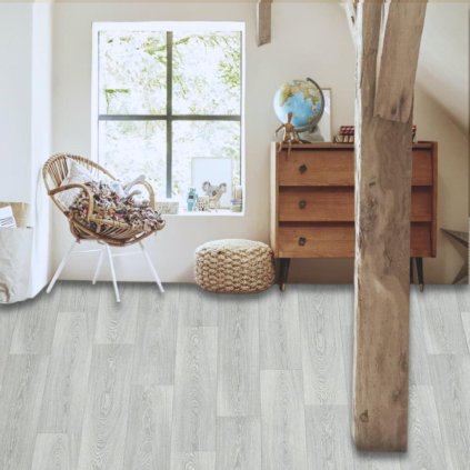 bytove pvc linoleum imitace dřeva vzor prkna barva seda MAXIMA PLUS Beskidy Oak S91 interier