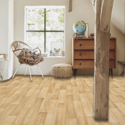 zatezove lino pvc moderni krytina pouziti kancelar prodejna butik vzor prkna barva světle hnědá STUDIO CASA Camargue 577 interier