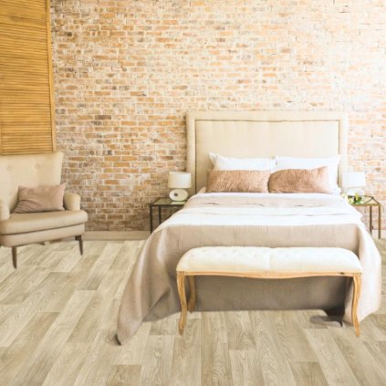 bytové lino pvc moderni krytina pouziti loznice trida zateze 21 imitace dřeva vzor prkna barva bezova FLOORTEX Nimes 532 interier