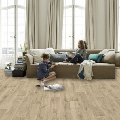 bytové lino pvc moderni krytina pouziti loznice trida zateze 21 imitace dřeva vzor prkna barva seda bezova FLOORTEX Tavel 564 interier