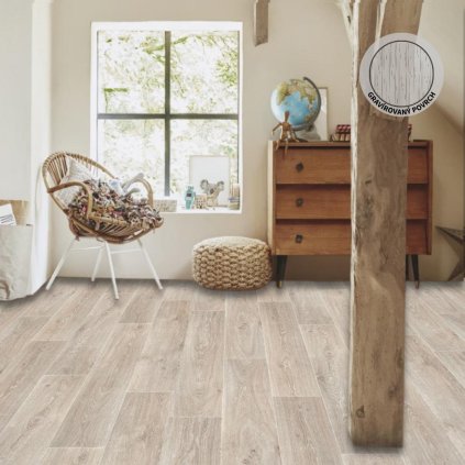 zatezove pvc linoleum podklad filc pouziti loznice pokoj vzor prkna barva bezova G TEX Verel Blond 2452 interier