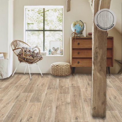 zatezove pvc linoleum podklad filc pouziti loznice pokoj vzor prkna barva hneda G TEX Verel Miel 2451 interier